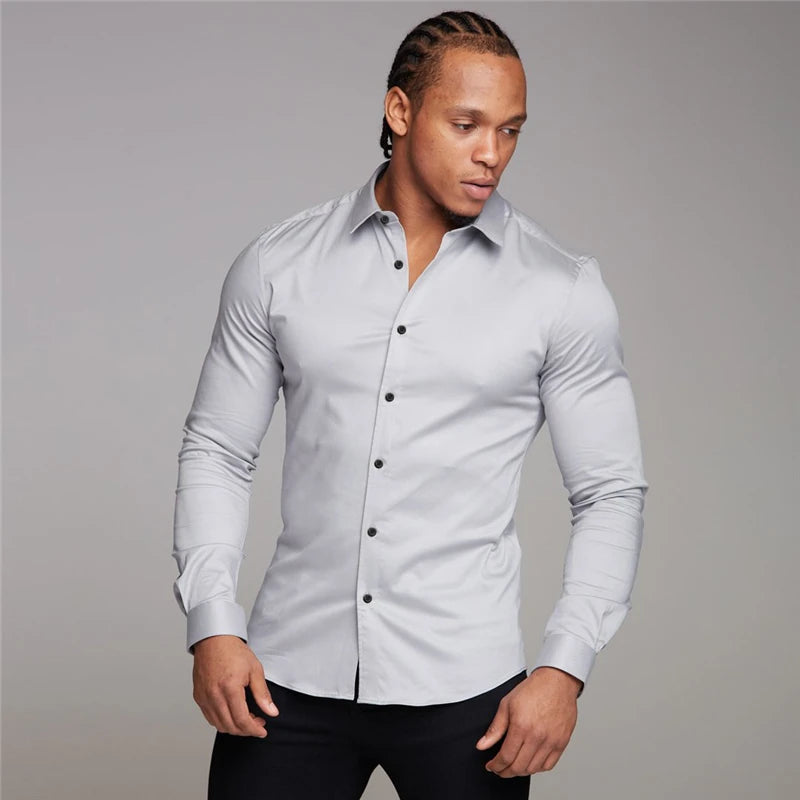 Youth Business White Shirt Men'S Long Sleeve Slim Fit Non-Iron Professional Formal Wear Solid Color Shirt