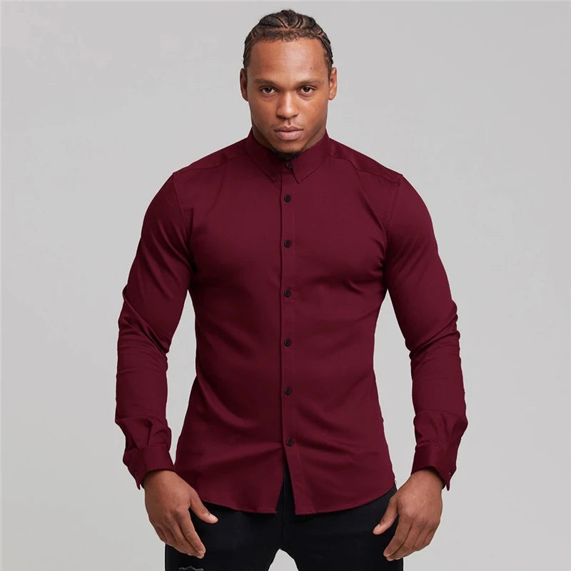 Youth Business White Shirt Men'S Long Sleeve Slim Fit Non-Iron Professional Formal Wear Solid Color Shirt