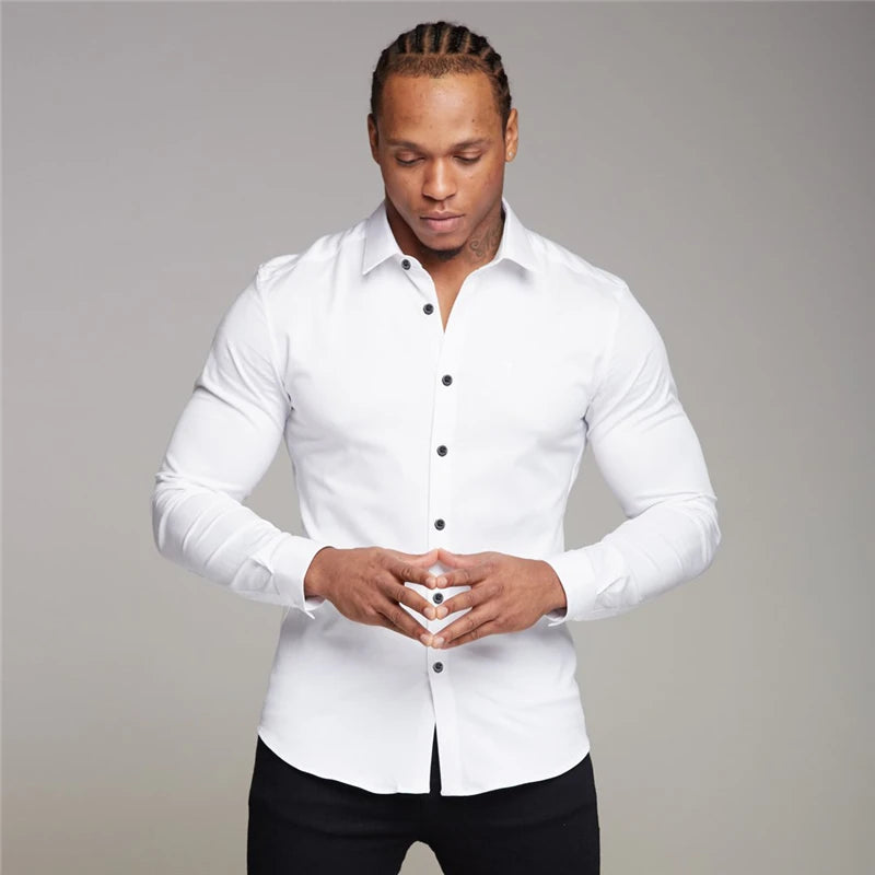 Youth Business White Shirt Men'S Long Sleeve Slim Fit Non-Iron Professional Formal Wear Solid Color Shirt