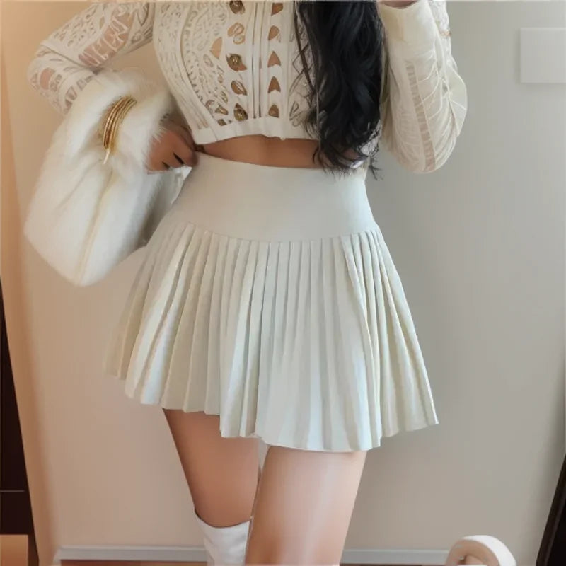 Summer High Waist Womens Sexy Mini Pleated Skirts Side Zipper Vintage Pleated Skirt Korean Student White Tennis Skirts Short