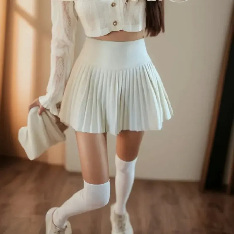 Summer High Waist Womens Sexy Mini Pleated Skirts Side Zipper Vintage Pleated Skirt Korean Student White Tennis Skirts Short