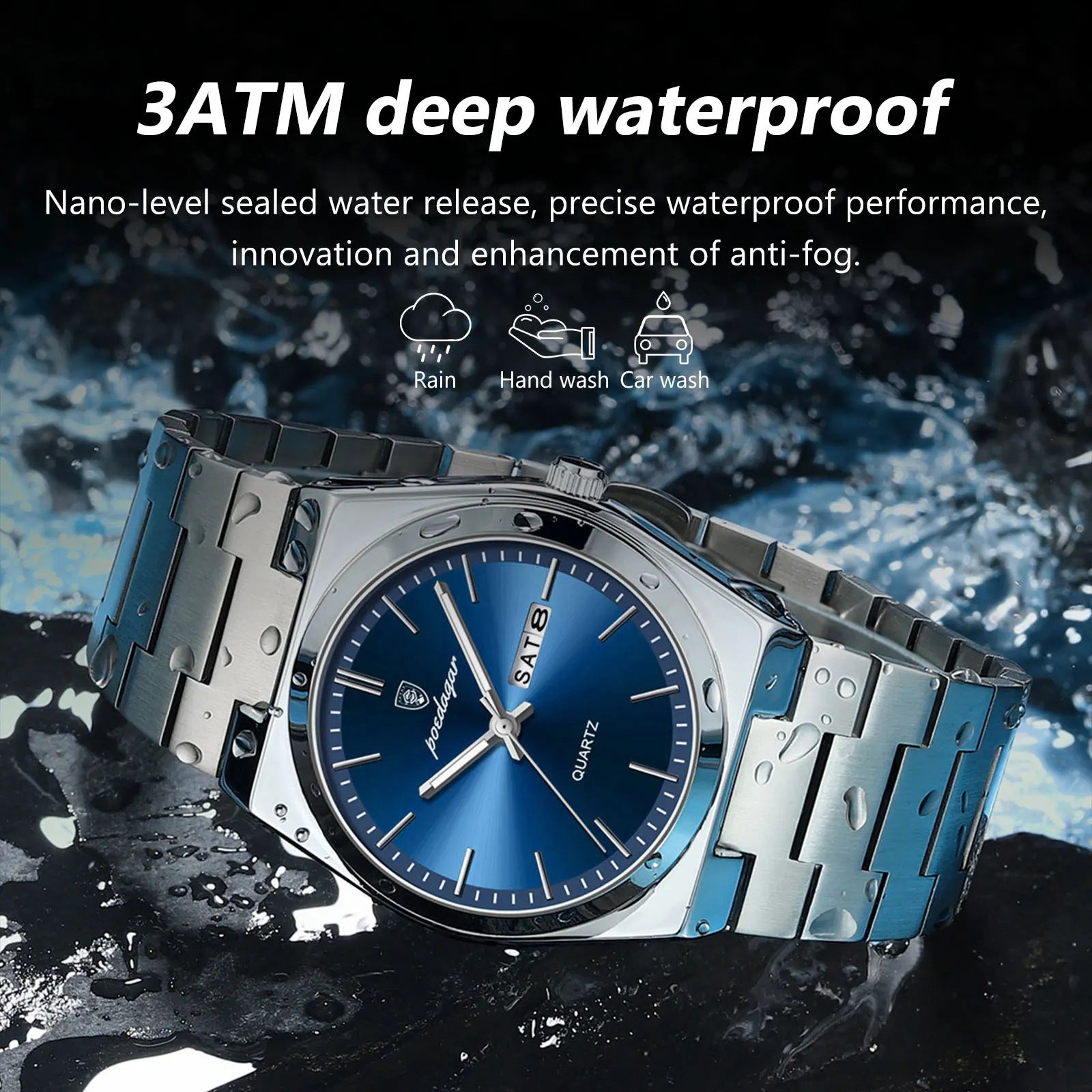 Luxury Watch for Man Waterproof Luminous Date Week Stainless Steel Men Watch Casual Quartz Men'S Watches Male Clock+Box