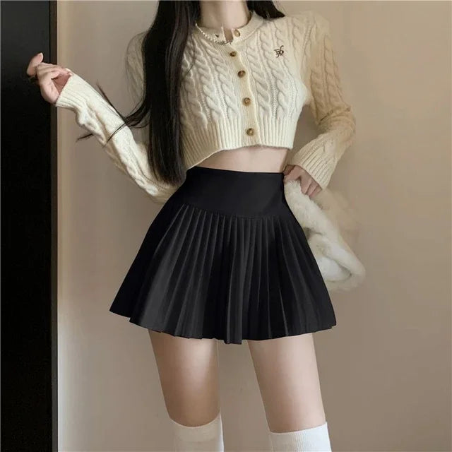 Summer High Waist Womens Sexy Mini Pleated Skirts Side Zipper Vintage Pleated Skirt Korean Student White Tennis Skirts Short