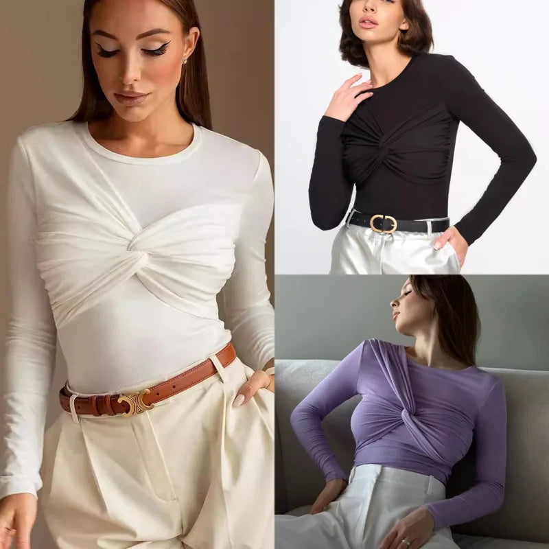 Fashion Sexy Slim Fit Women'S Tops High-Stretch Modal Cross-Tied T-Shirt Sexy Long Sleeve Tight Fitting Base Shirt Y2K Clothes