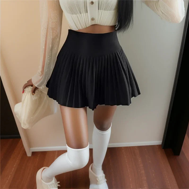 Summer High Waist Womens Sexy Mini Pleated Skirts Side Zipper Vintage Pleated Skirt Korean Student White Tennis Skirts Short