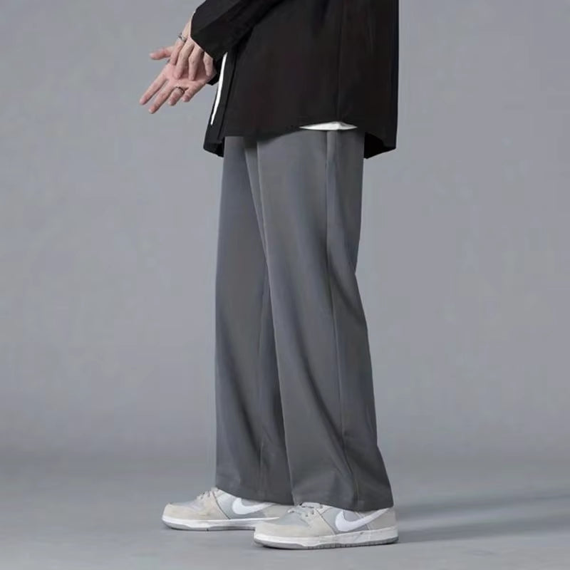 2024 Spring New Solid Color Straight Pants Man Elastic Waist Loose Casual Harajuku Trousers Japanese Style Thin Style Clothes