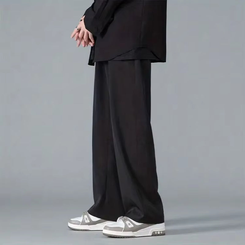 2024 Spring New Solid Color Straight Pants Man Elastic Waist Loose Casual Harajuku Trousers Japanese Style Thin Style Clothes