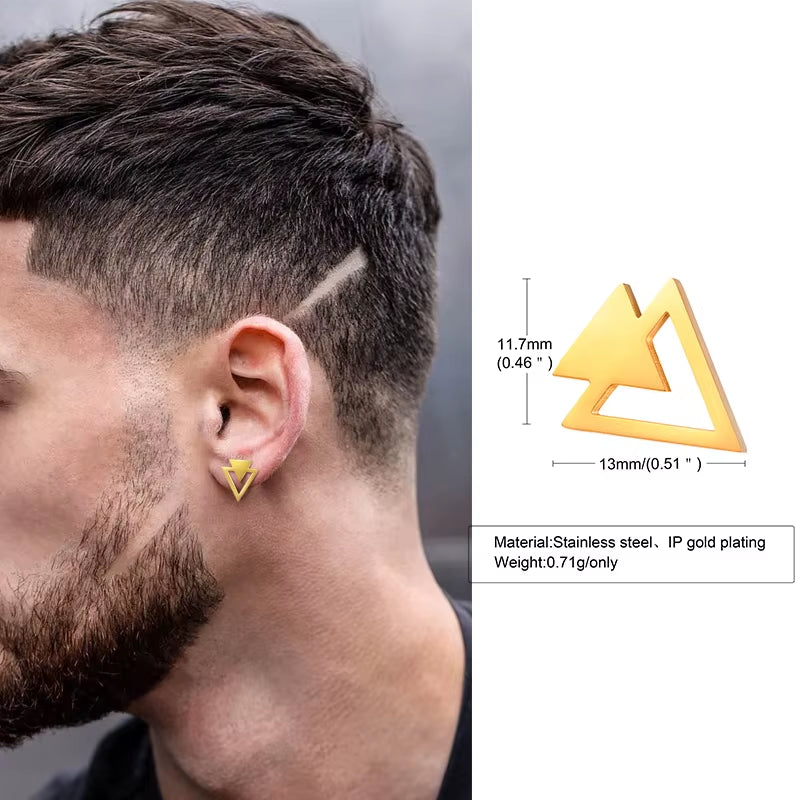 Stud Earring Men,Stainless Steel Double Triangle Arrow Arrowhead Geometric Minimalist Stud Earrings,Simple and Elegant Jewellery