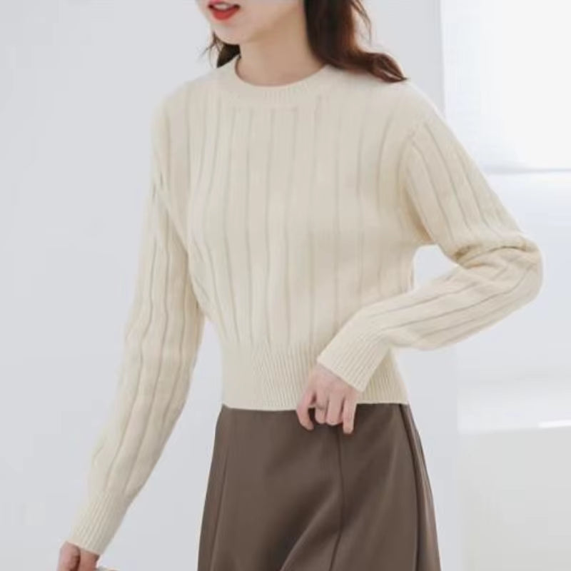 Knit Cropped Sweaters Women Simple Solid Loose Chic Cozy Leisure All-Match Streetwear Students Ulzzang Harajuku Y2K Ins Fashion