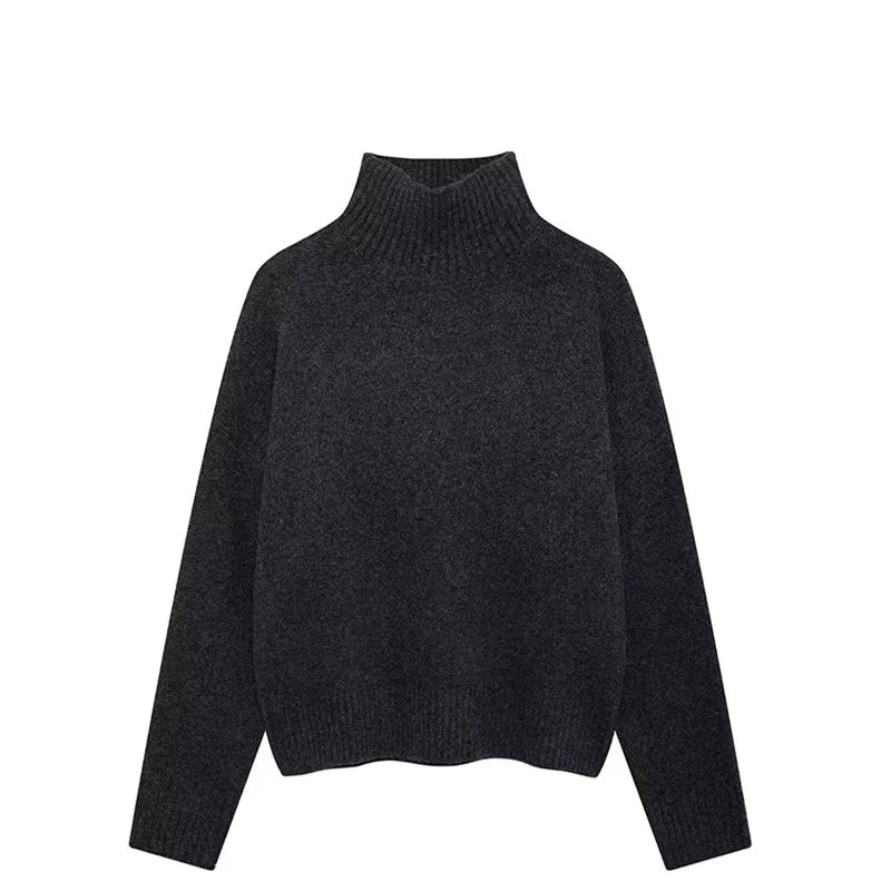 TRAFZA Vintage Chic Women Sweater Solid O-Neck Long Sleeve Knitted Loose Sweater New Fashion 2025 Autumn Winter Holiday Sweater