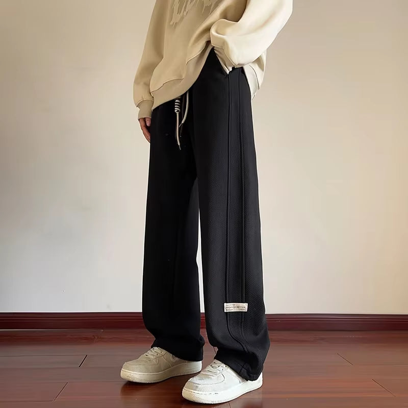 Men Joggers Sweatpants New Hip Hop Baggy Pant Straight Leg Sport Pants Side Label Design Streetwear Male Trousers