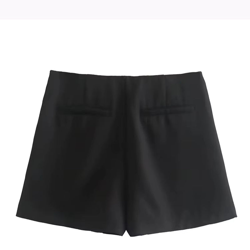 TRAFZA Women Fashion 2025 Casual Mini Asymmetrical Skirts Shorts High Waist Back Pockets Wide Leg Skirts Zipper Female Shorts