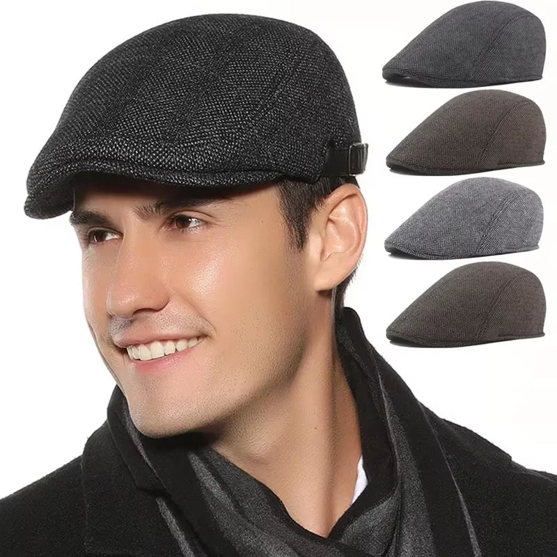 Retro Classical Wool Caps Men British Artist Painters Hats Autumn Winter Berets Herringbone Flat Peaked Cap Hip Hop Berets